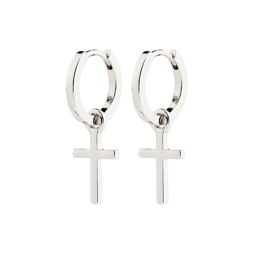 PILGRIM | FLYNN RECYCLED EARRINGS

Small chunky hoops&nbsp;with a simple and stylish cross pendant available in silver-plated &amp; gold-plated. A classic, timeless design with a sleek, shiny finish and a easy-to-use click clasp for effortless wear. Wear them on their own for a simple statement, or pair them with your favourite pieces to create a unique look that's all your own. The earrings are made from 99% recycled material - so you can feel good about your fashion-forward choice.