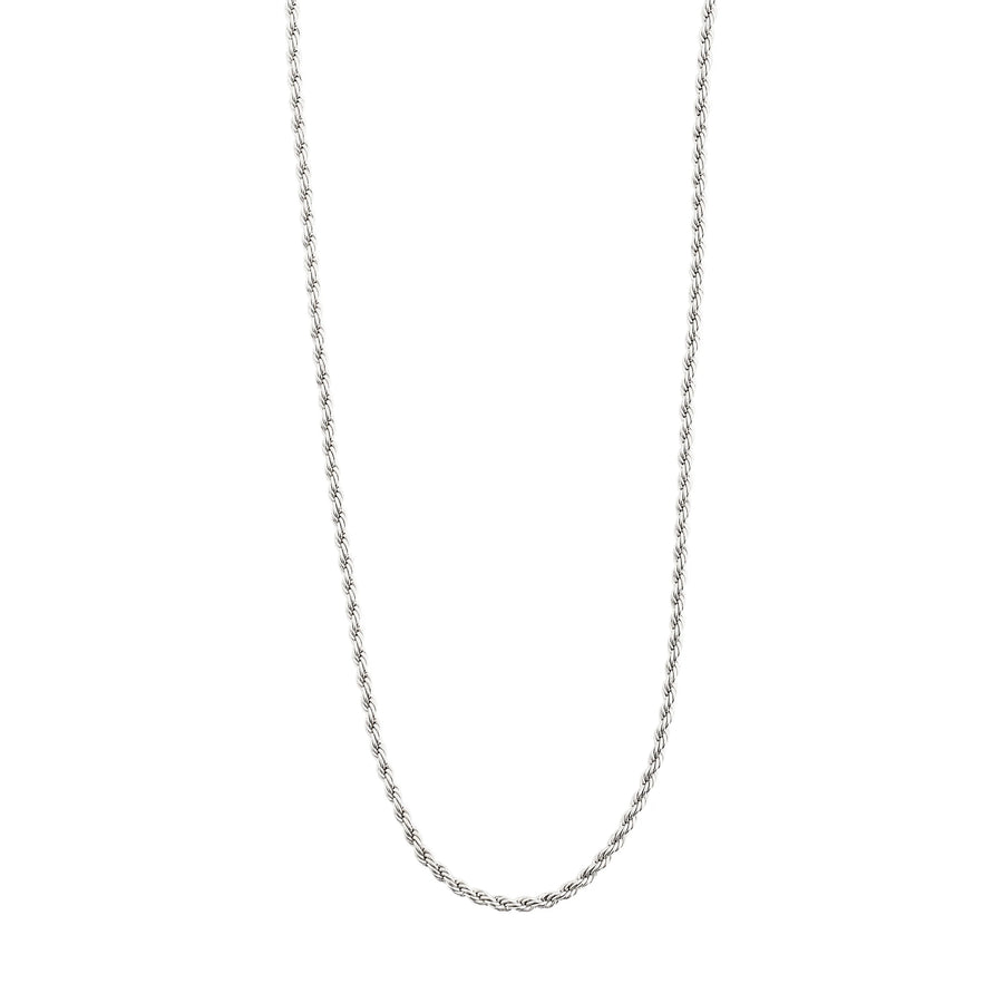 PILGRIM | PAM NECKLACE
Silver-plated cord necklace with twisted details
Simple &amp; bold look
The chain is adjustable in size and measures 40 + 9 cm in length
Classic rope design
Made from 93% recycled material

Composition : 99% Recycled Brass, 1% Plating