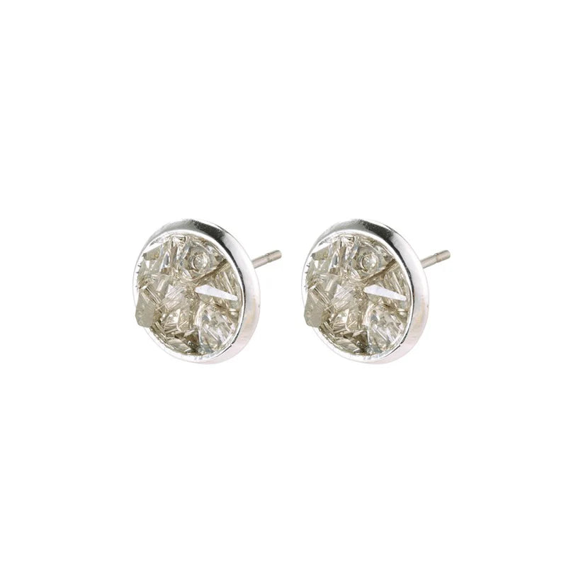 PILGRIM | JOSEFINE EARRINGS

Round silver-plated stud earrings with multiple small grey stones in one setting. The cluster of stones creates a luxurious rustic texture that resembles a small rocky landscape. The raw look is framed by a smooth and gently rounded edge. The interaction of rough and smooth surfaces creates a very fine balance and an aesthetic and harmonious look.