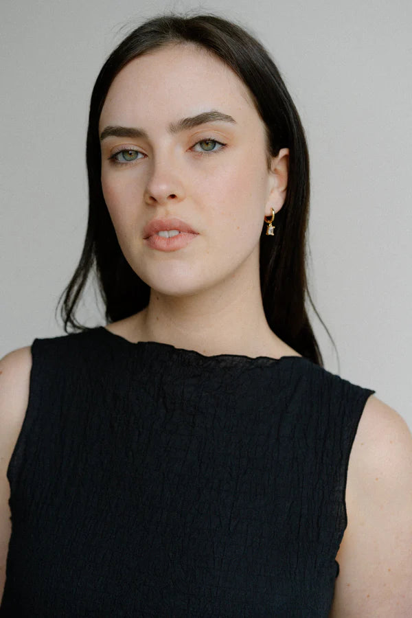 A delicate balance of elegance and shine, the Castel & Co Arina Earrings feature a sleek gold-plated hoop finished with a sparkling diamanté drop. Their refined silhouette catches the light with every movement, making them the perfect piece to elevate both daytime and evening looks.

Material: Stainless steel, Gold plating
Closure Type: Congo
Earring size: 2.2 x 0.4cm
Waterproof and hypoallergenic
Weight: 3g