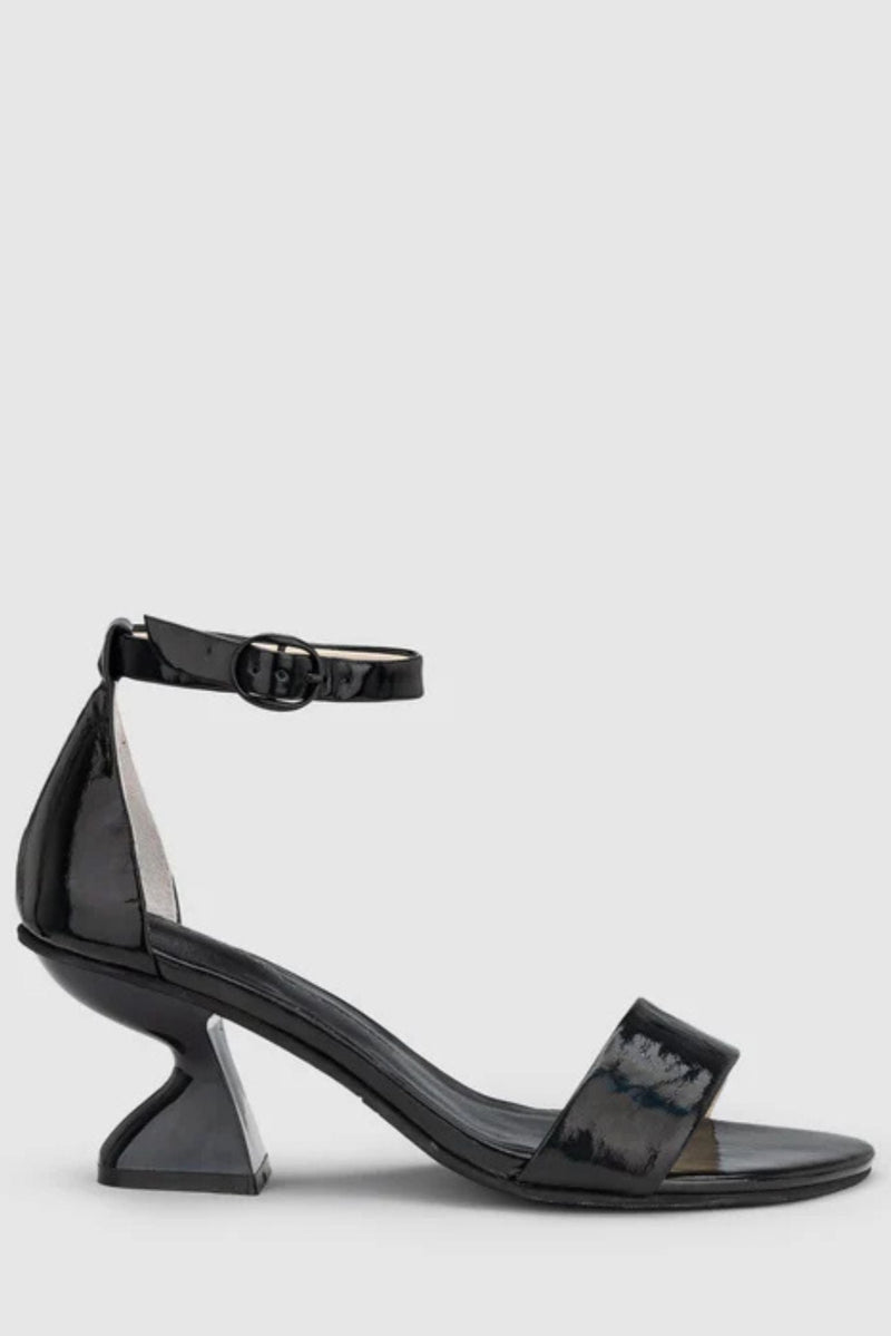 Chaos & Harmony Castel Heel. Black iridescent leather high heel with ankle strap
Soft leather lined
Black iridescent leather covered heel
70mm / 2.8 inch heel
Standard fit