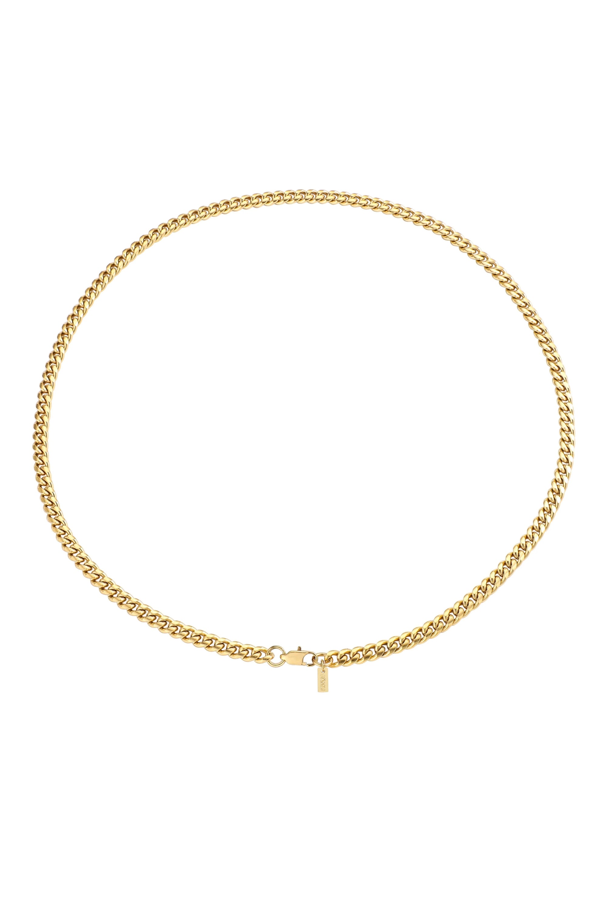 The PĀMU Cuba Bold necklace features a 5mm classic Cuban chain, a strong lobster clasp closure With multiple lengths available, you'll create the perfect necklace combos. Be sure to secure yours today and thank us later.- Multiple sizes available- 18K Gold plated- Stainless steel base metal - Cuban chain- Lobster clasp closure- Chain width: 5mm- Length 22" (55cm) and 24" (60cm)

Water-proof / tarnish free
PĀMU jewellery is made to be worn everywhere, every day. Our pieces are water proof, sweat proof, ocean