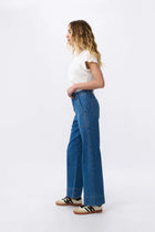 Are these the most comfortable denim utility pant? Kireina really worked the details on the new Celeste Pant; featuring utility-style pockets, a fuller straight leg with a slight flare and the perfect length to show off your winter boots, this one is sure to become high-rotation in your wardrobe.

FEATURES:
- Straight Wide Leg
- Mid/High Rise
- Standard Leg (Size 27 Inside Leg Length = 75cm)
- Zip fly
- Patch Pockets front and back