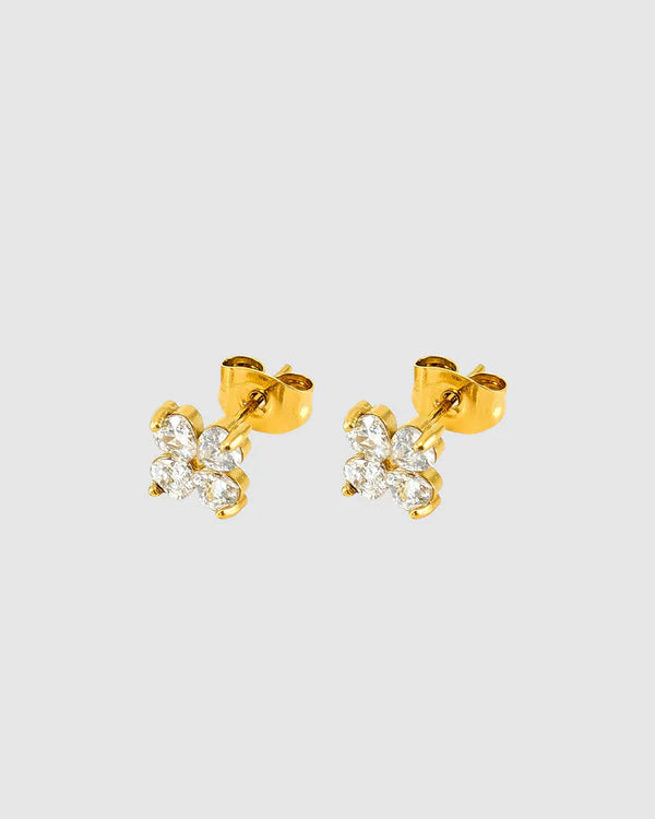 Delicate with a hint of sparkle. These charming Castel & Co Clover studs are adorned with petite diamantes for a subtle shimmer. A timeless style that brings just enough shine for everyday wear or a refined finish to evening looks.

Main material: gold plating, stainless steel
Closure type: stud
Earrings size: 0,5 x 0,5 cm
Inserts: cubic zirconia
Waterproof and hypoallergenic
Weight: 1g