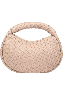 ALEO Laluna Bag. Handwoven crossway weave
Sand coloured cotton lining
Single magnet closure
Internal zip pocket &amp; open compartment
Zip closure.
Composition : Genuine treated Dollaro grained calf leather