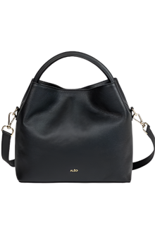 ALEO, Bon Bon Cross body bag in black leather.
Genuine soft grained leather finish&nbsp;
Tote shaped bag w/ tonal handle
Detachable tonal crossbody strap
Magnetic Clasp Closure
Foil embossed signature on front.