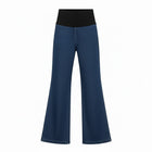 The N-E-S DollyB Denim Pants – a wide-leg stretch denim pant with fold-down rib waistband and contrast stitching. Available in blue or black denim. NZ made.