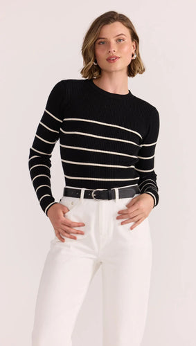 A timeless striped knit top with a modern fit. The Staple the Label Freya is crafted from a soft ribbed knit with stretch, featuring black-and-cream stripes, a slim silhouette, and a classic crew neckline. Easy to layer or wear on its own — the perfect everyday go-to.

-Ribbed knit with stretch
- Crew neck, full-length sleeves
- Slim fit
- Model wears a size Small
- 50% Viscose, 28% Polyamide, 22% Polyester