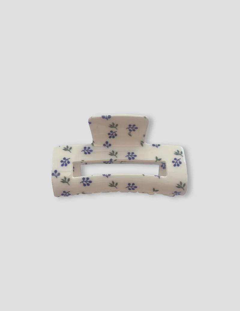 STELLA + GEMMA | ROUNDED RECTANGLE HAIR CLAW | BLUE FLORAL