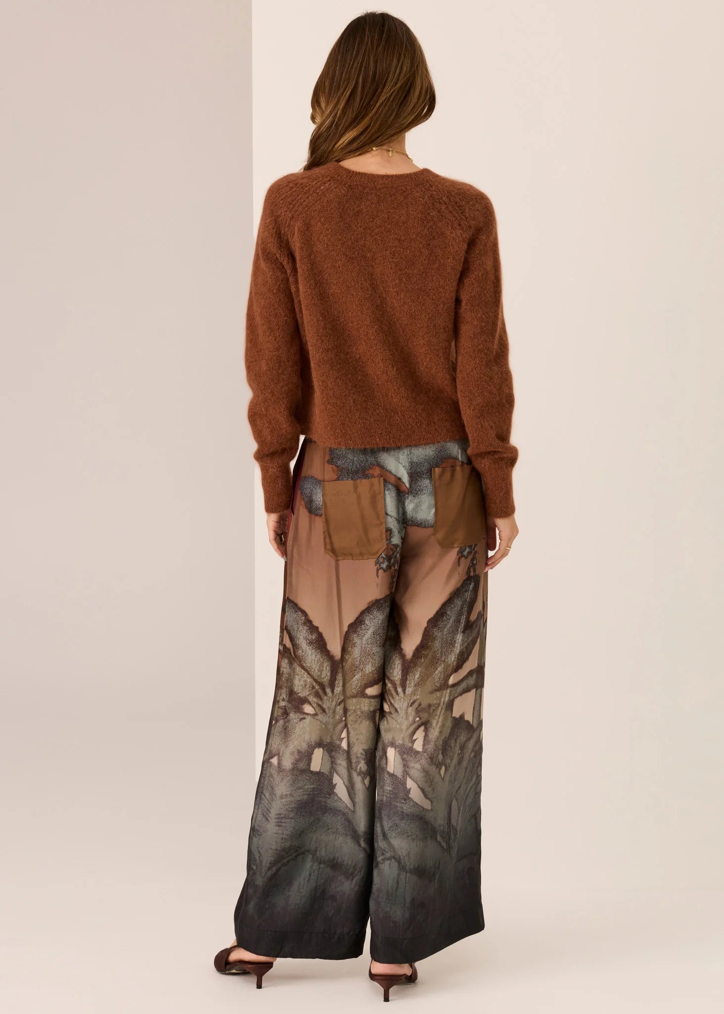 POL Haviland Cardigan in a soft Alpaca wool blend with a textured finish, featuring a modern boxy silhouette, round ribbed neckline, horn button front and raglan sleeves with ribbed cuffs, available in Toffee, Blush and Charcoal