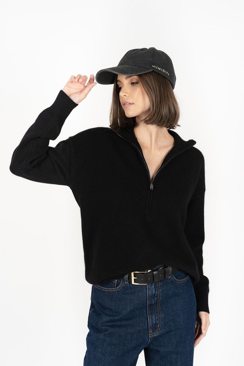 Smart, super soft, ½ zip sweater.
Mid-weight, non-itchy mohair wool blend.
Drop shoulder for a relaxed boxy fit.
Zip-through turtleneck.
Ribbed cuff, neck, and hem detail.
Sits at hip on average height.
Consider purchasing a pilling comb to keep your knits in perfect condition.