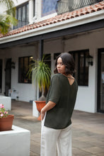 Load image into Gallery viewer, NES Zoe Top Ink. Semi-sheer, stylish floaty relaxed t-shirt style top.
Features: Curved front neckline and V back neck (can be reversed), even hem line, side splits
Composition: Poly Chiffon
