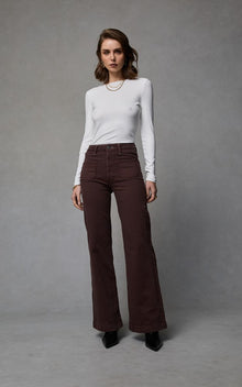 Dricoper Indy wide-leg jeans in French Roast, featuring a high-rise waist, relaxed silhouette, and front patch pockets, crafted from stretch denim for a modern everyday look.