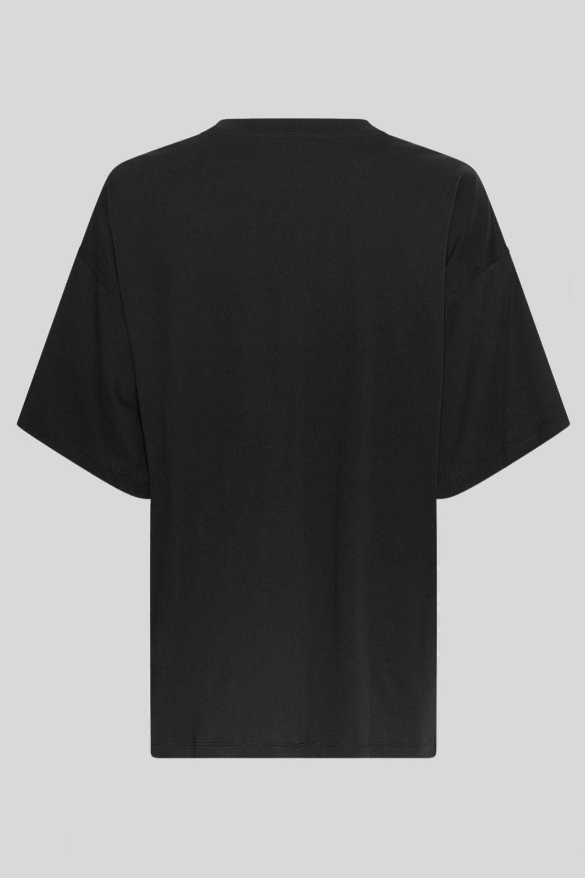 MSCH Kinsey Melea Tee in black by MSCH Copenhagen. Oversized organic cotton T-shirt with a round neckline, dropped shoulders and short sleeves for a relaxed boxy fit. Soft everyday staple in 100% organic cotton.