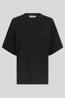 MSCH Kinsey Melea Tee in black by MSCH Copenhagen. Oversized organic cotton T-shirt with a round neckline, dropped shoulders and short sleeves for a relaxed boxy fit. Soft everyday staple in 100% organic cotton.