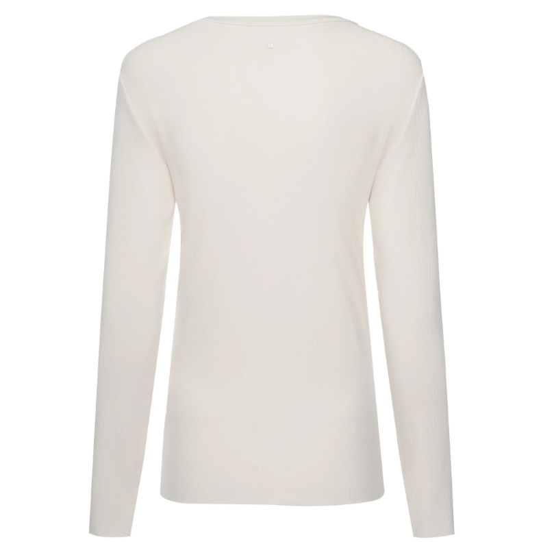 Lina by Moke women’s ribbed jersey top in a buttery soft double layered fabric for warmth, comfort, and confident coverage. Designed with a smooth, body skimming fit, round neckline, and long sleeves for effortless layering. Finished with subtle pale gold hardware at the back neck for a refined touch. An elevated everyday essential designed in New Zealand for polished, easy wear.