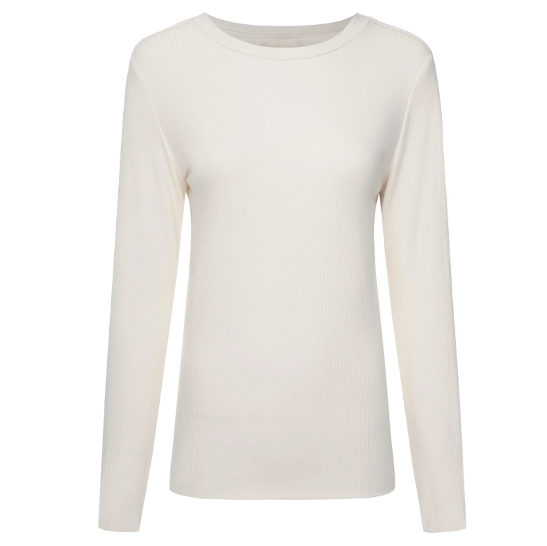 Lina by Moke women’s ribbed jersey top in a buttery soft double layered fabric for warmth, comfort, and confident coverage. Designed with a smooth, body skimming fit, round neckline, and long sleeves for effortless layering. Finished with subtle pale gold hardware at the back neck for a refined touch. An elevated everyday essential designed in New Zealand for polished, easy wear.
