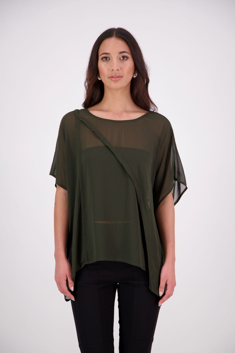  The N-E-S Luna Top – A New Take on Sheer Simplicity
The Luna Top is a modern evolution of a NES favourite. Crafted with exposed French seams on the outside, an angled front seam, and a left-side split for added movement, this sheer layer brings elevated ease to any outfit. Style it over a NES lattice singlet or your favourite base – the Luna Top is designed for effortless layering with a refined edge.
polyester chiffon
designed & made in NZ
