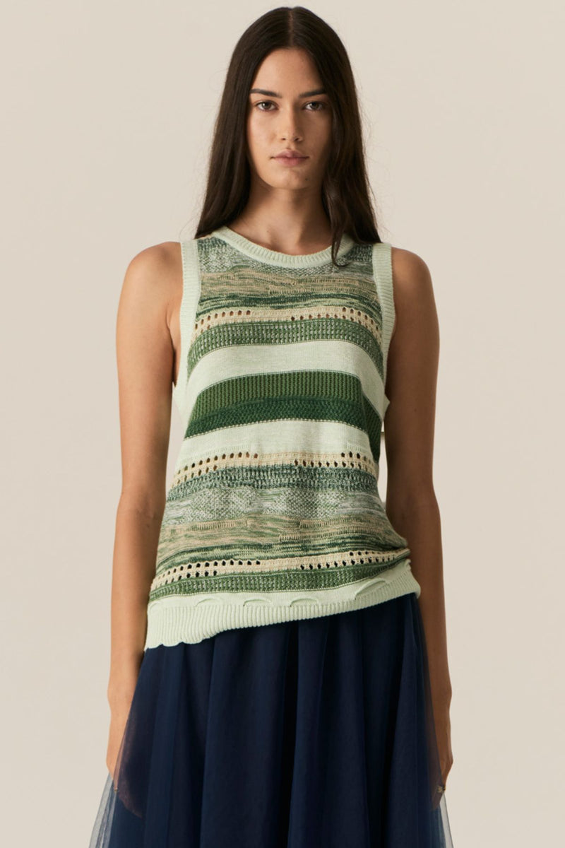 The POL Marc Multistripe Tank features multiple textures and knit stitches in two key colour ways.

-Round ribbed neckline.
-Sleeveless design.
-Ribbed armholes.
-Regular fit through the body.