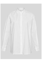 MSCH Copenhagen Olisa Shirt in white, crafted from 100% organic cotton with a loose fit and smooth finish. Features a classic pointed collar, full button front closure, long sleeves with buttoned cuffs, and a softly curved hem for an effortless everyday style.