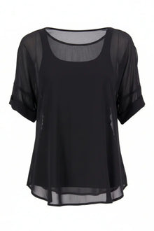 The NES Cross Top – a best-selling chiffon tee with crossover detail, relaxed fit and flattering drape. Lightweight and NZ made.