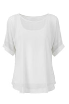 The NES Cross Top – a best-selling chiffon tee with crossover detail, relaxed fit and flattering drape. Lightweight and NZ made.
