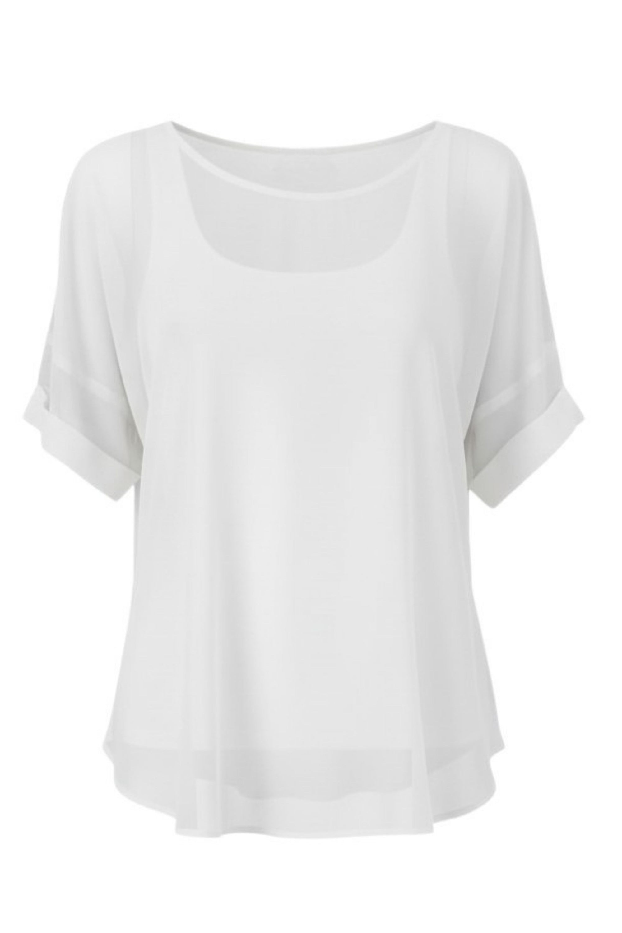 The NES Cross Top – a best-selling chiffon tee with crossover detail, relaxed fit and flattering drape. Lightweight and NZ made.