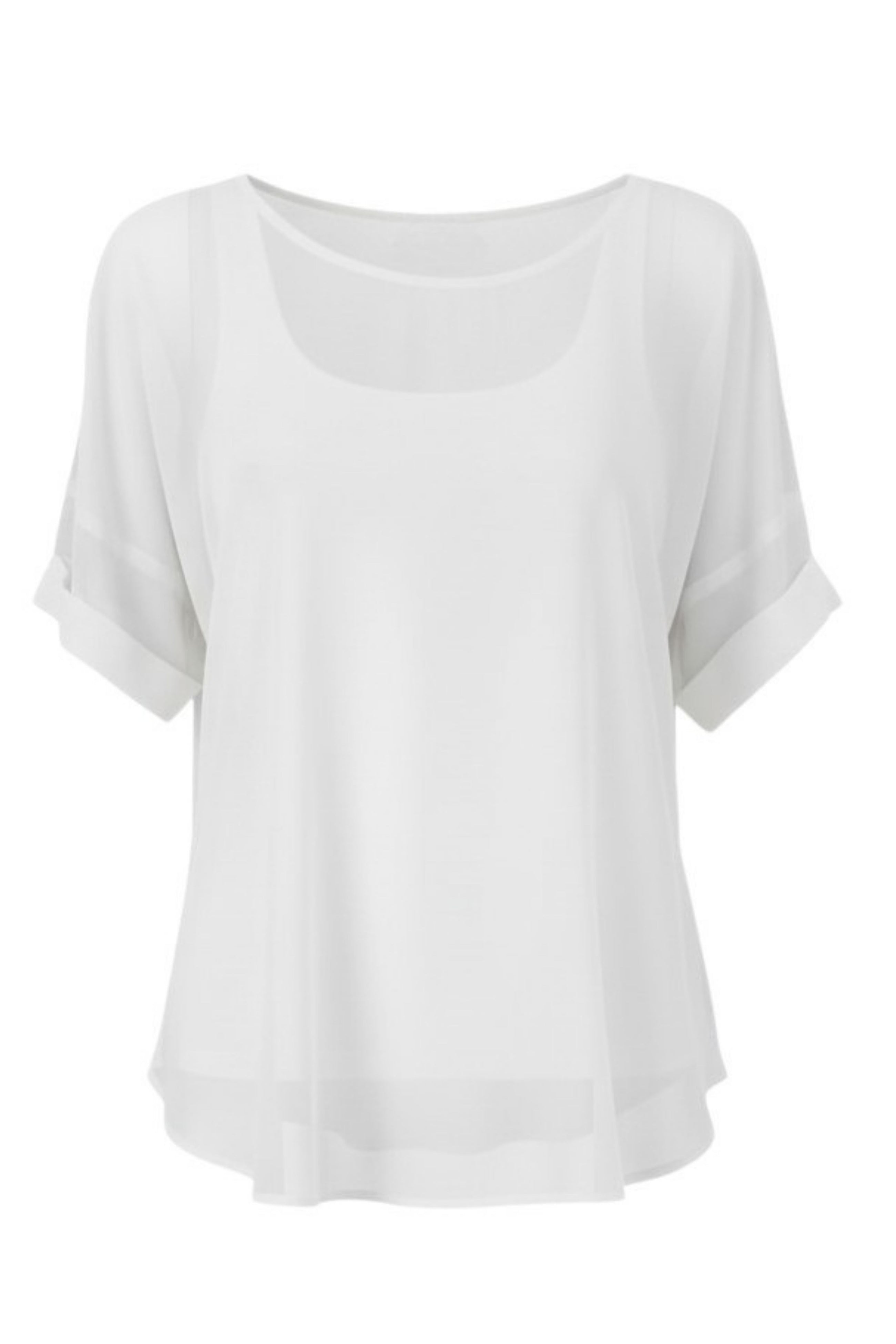 The NES Cross Top – a best-selling chiffon tee with crossover detail, relaxed fit and flattering drape. Lightweight and NZ made.
