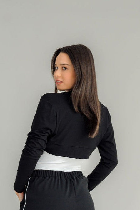 NES | SHOULDER ME BOLERO | BLACK VISCOSE, BLACK MESH