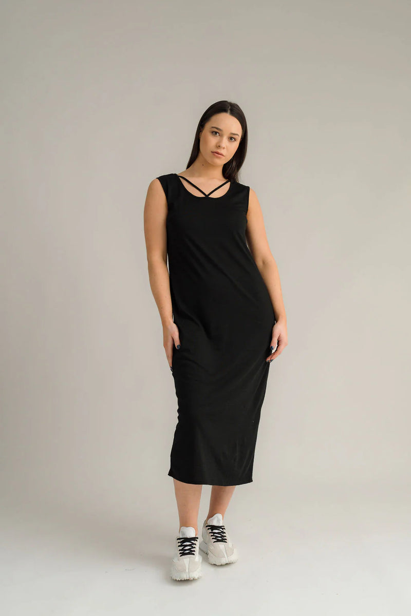NES LATTICE LONG DRESS | BLACK