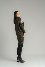 Load image into Gallery viewer, NES Voltage cardi is perfect for layering or a great trans-seasonal piece, Flattering batwing sleeve, Dress up or down, Can be worn multiple ways - by flipping the cardi upside down so the hem is worn around your neck. by doing this you will get either a shorter hip length cardi or a longer length cardi - falling mid thigh (at the back) 100% merino
