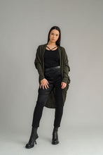 Load image into Gallery viewer, NES Voltage cardi is perfect for layering or a great trans-seasonal piece, Flattering batwing sleeve, Dress up or down, Can be worn multiple ways - by flipping the cardi upside down so the hem is worn around your neck. by doing this you will get either a shorter hip length cardi or a longer length cardi - falling mid thigh (at the back) 100% merino
