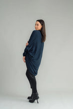 Load image into Gallery viewer, NES Voltage cardi is perfect for layering or a great trans-seasonal piece, Flattering batwing sleeve, Dress up or down, Can be worn multiple ways - by flipping the cardi upside down so the hem is worn around your neck. by doing this you will get either a shorter hip length cardi or a longer length cardi - falling mid thigh (at the back) 100% merino
