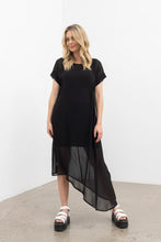 Load image into Gallery viewer, The NES Flow Dress is a multi-seasonal, versatile style that seamlessly transitions from casual to formal occasions. This dress offers a variety of styling options—wear it draped down across the front for a relaxed look, or cinch it up at the side using the adjustable side button and hem loopers for a more structured appearance. The perfect balance of comfort and elegance, this dress can be styled with our Lattice Slip
