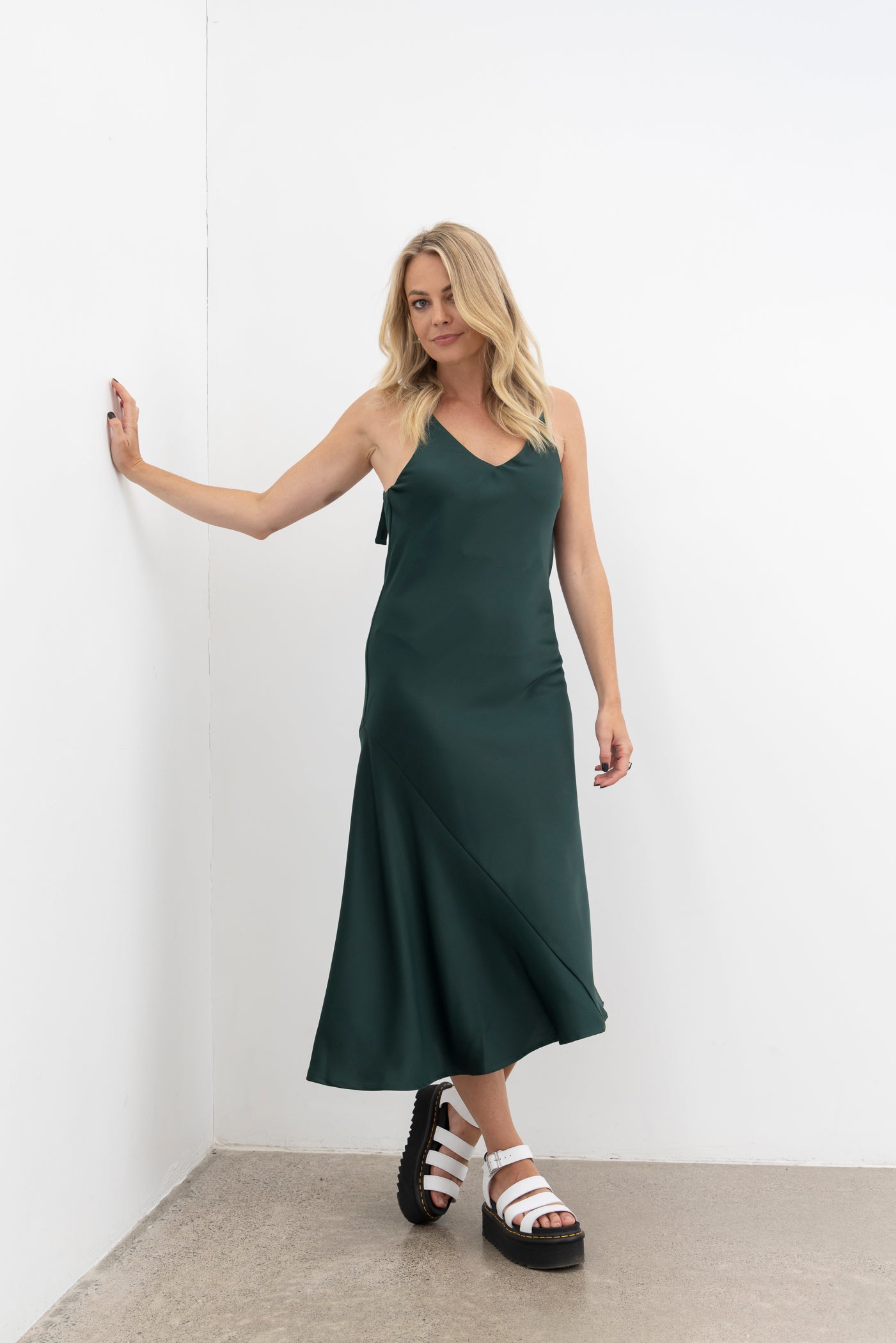 V SLIP DRESS | FOREST