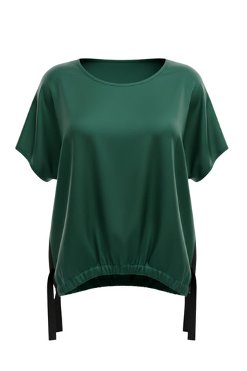 The NES Vanotti Tunic by N-E-S. A floaty scoop-neck tunic in viscose georgette or satin. Wear loose or drawn in. Sizes XS/S, SM, ML. NZ made.