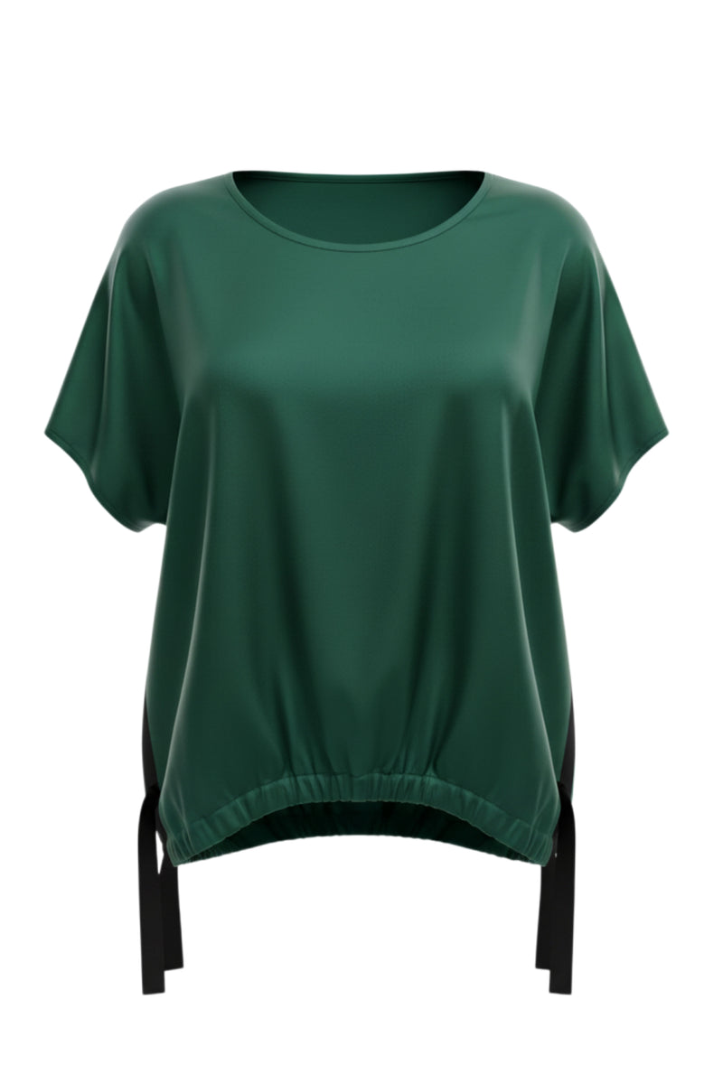 The NES Vanotti Tunic by N-E-S. A floaty scoop-neck tunic in viscose georgette or satin. Wear loose or drawn in. Sizes XS/S, SM, ML. NZ made.