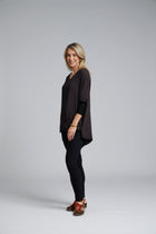 The N-E-S Virtue Tunic – a floaty, relaxed tunic with a scoop neck, curved hem and effortless drape. Perfect layered over a Lattice Singlet. NZ made.