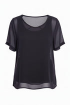 The N-E-S Charlie Top – a lightweight chiffon tee with relaxed fit, sheer layering and travel-friendly fabric. Designed and made in NZ.