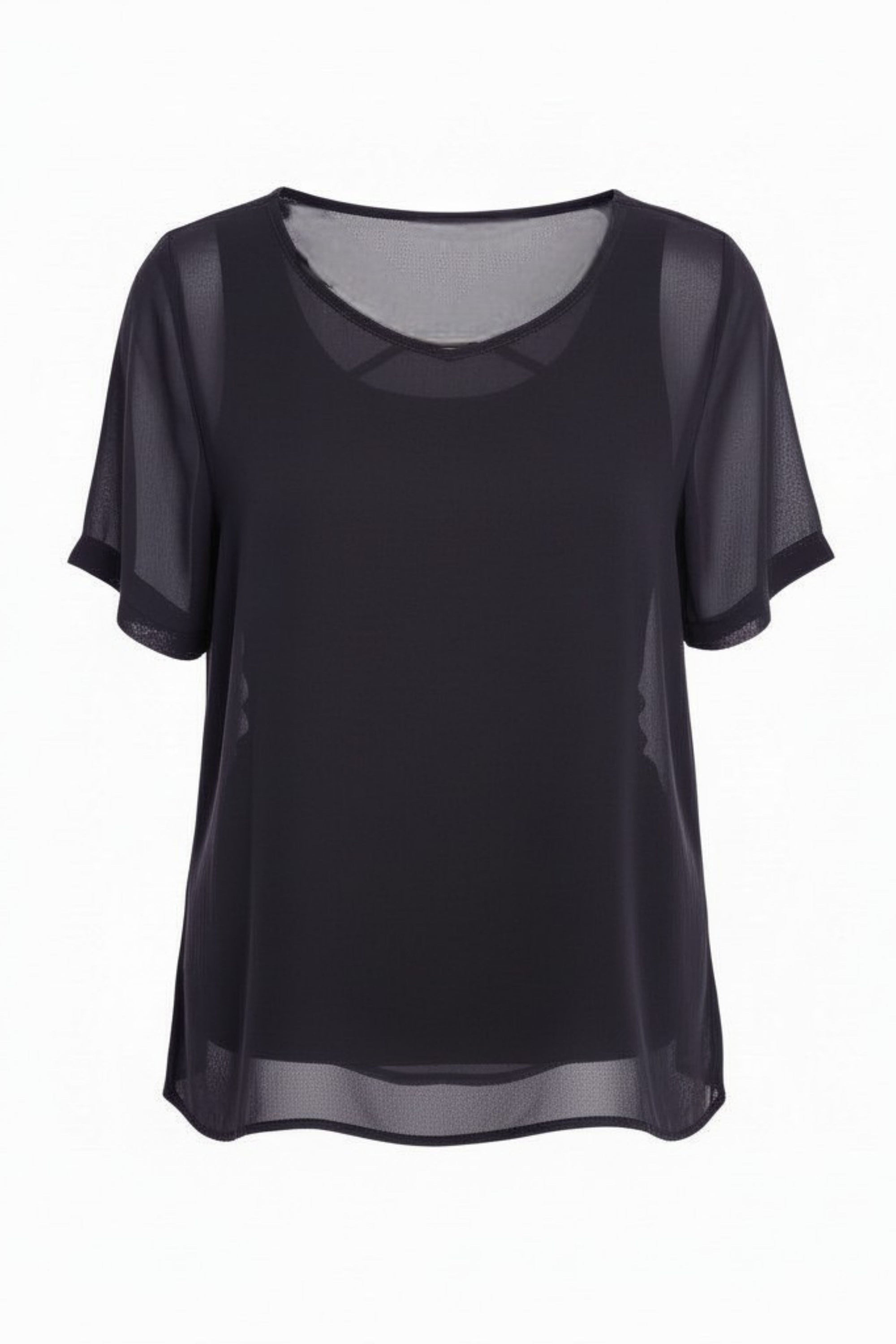 The N-E-S Charlie Top – a lightweight chiffon tee with relaxed fit, sheer layering and travel-friendly fabric. Designed and made in NZ.