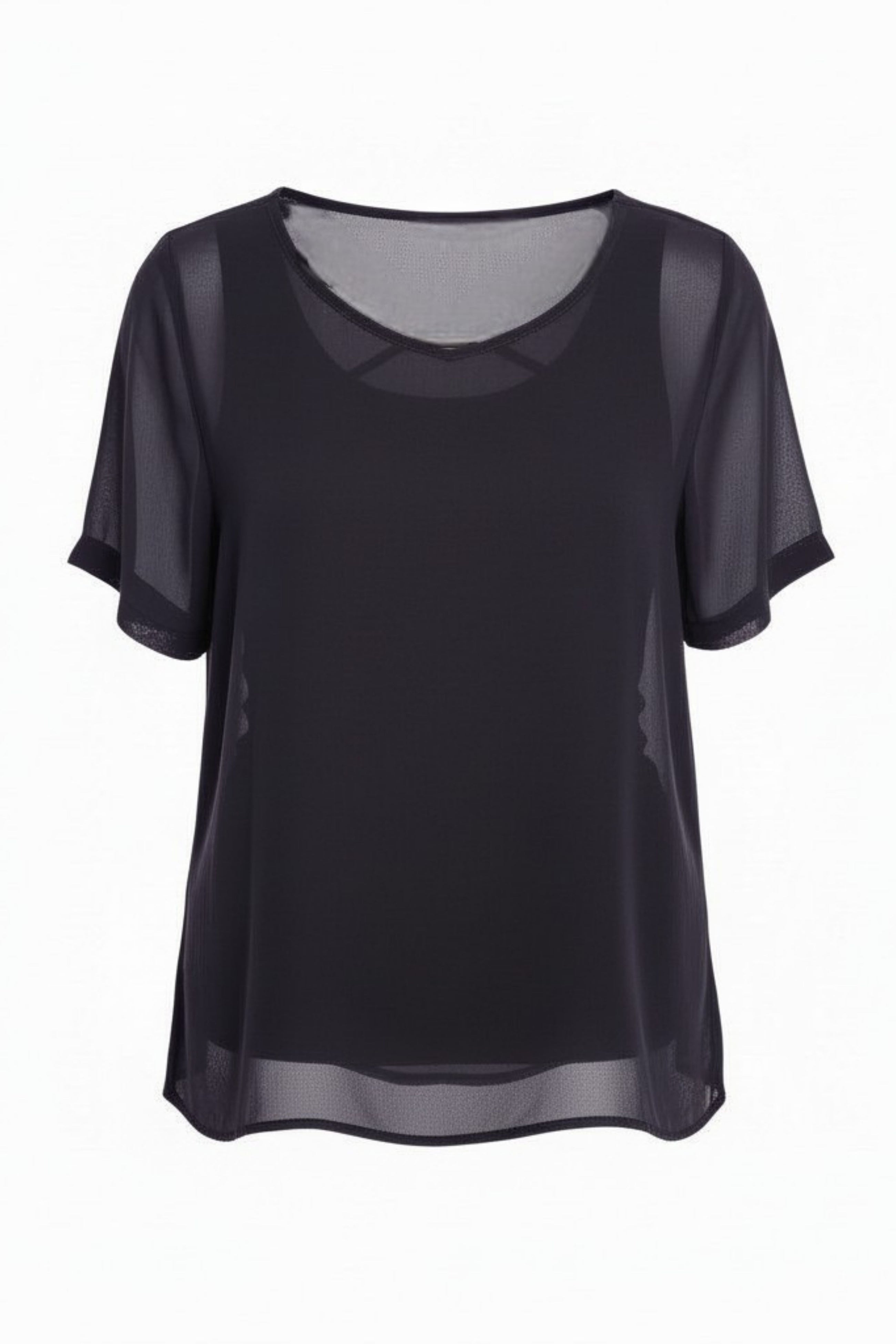 The N-E-S Charlie Top – a lightweight chiffon tee with relaxed fit, sheer layering and travel-friendly fabric. Designed and made in NZ.