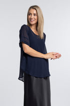 The NES Cross Top – a best-selling chiffon tee with crossover detail, relaxed fit and flattering drape. Lightweight and NZ made.
