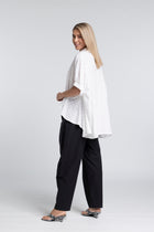 The NES Demi Pant – a relaxed barrel leg pant with elastic waist and utility detailing. Comfortable, modern and NZ made.