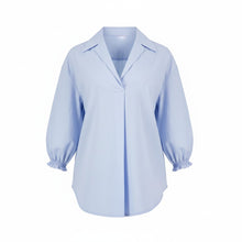 The NES Fara Shirt – a feminine shirt with shirred sleeves, V-neck and back detail. Lightweight, versatile and NZ made.