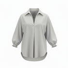The NES Fara Shirt – a feminine shirt with shirred sleeves, V-neck and back detail. Lightweight, versatile and NZ made.