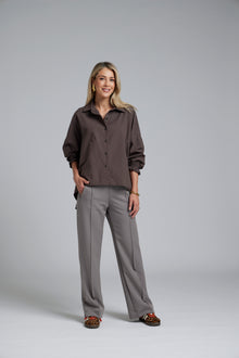The NES Ginnie Pants by N-E-S – a classic straight leg pant with centre pin stitch seam, elastic back waist and comfort stretch fabric. NZ made.
