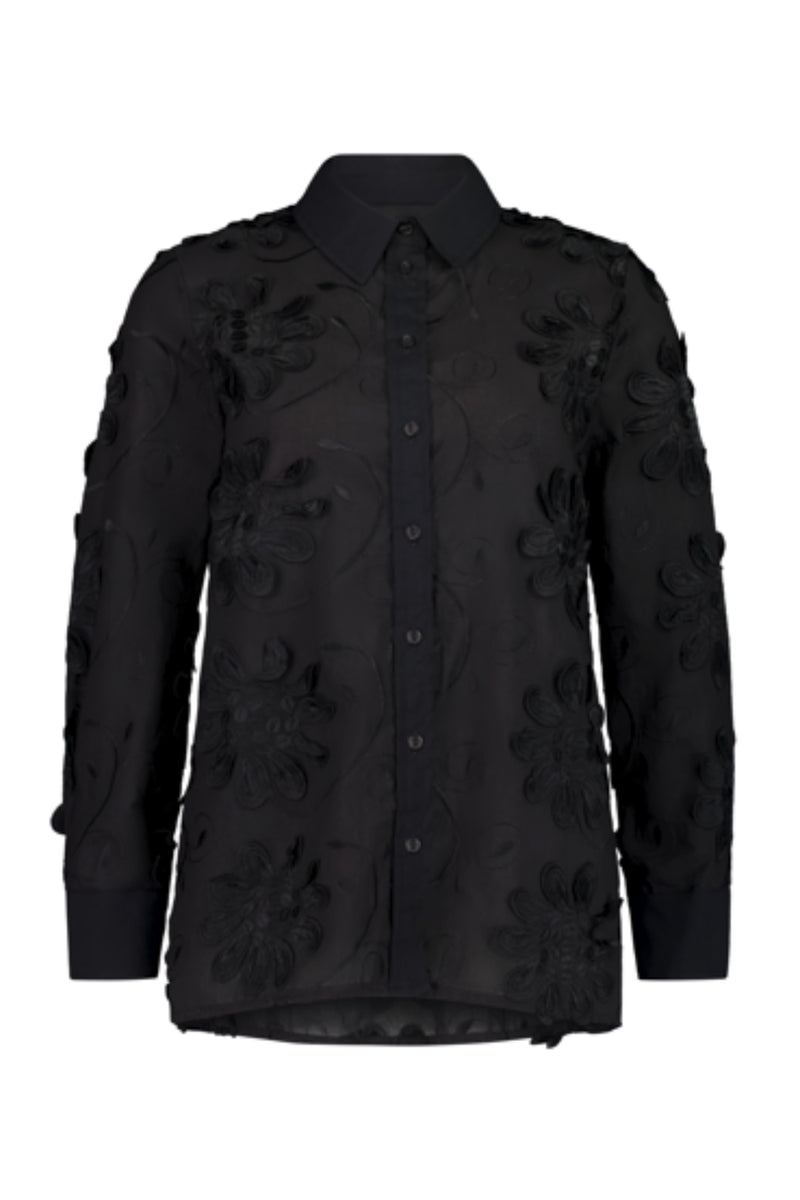 The NES Lux Shirt by N-E-S – a 3D embroidered floral shirt with solid collar, cuffs and adjustable sleeves. A forever piece, beautifully NZ made.