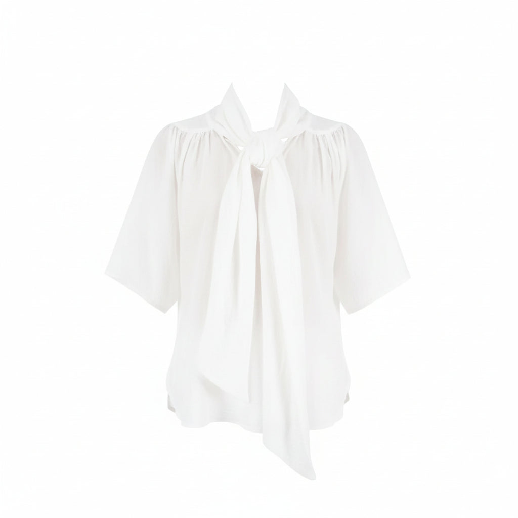 The NES Nova Shirt in cotton flock – a textured, reversible shirt with tie neckline. Lightweight, elegant and NZ made.