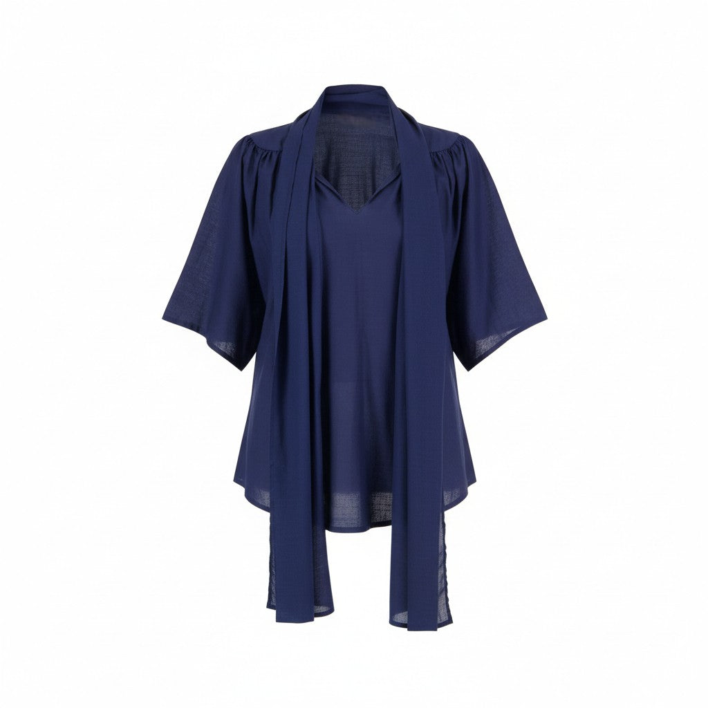 The NES Nova Shirt – a reversible cotton voile shirt with tie neckline and relaxed fit. Lightweight, versatile and NZ made.
