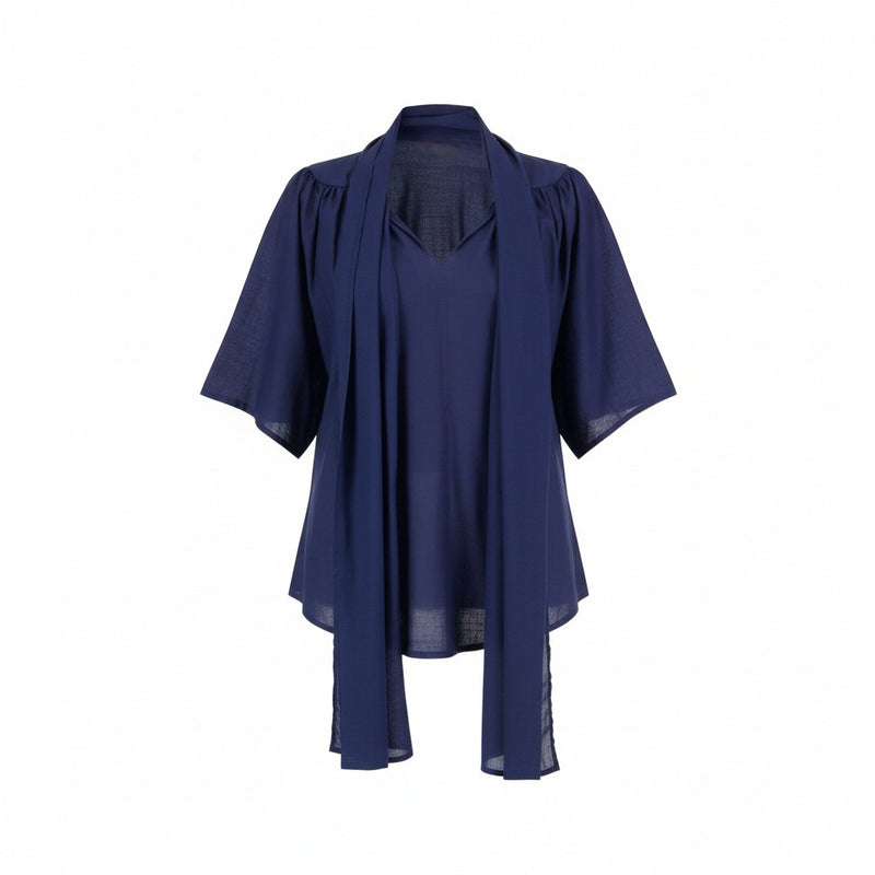 The NES Nova Shirt – a reversible cotton voile shirt with tie neckline and relaxed fit. Lightweight, versatile and NZ made.
